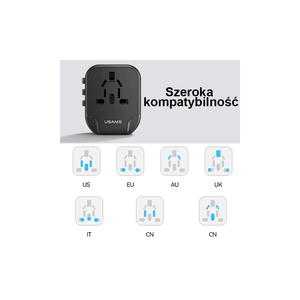 Hurtownia GSM - Încărcătorul de rețea USAMS 2xUSB T55 12W adaptor universal 4w1 US/AU/EU/UK negru CC173TC01 (US-CC173) - USA904 - {ean13} - Hurt