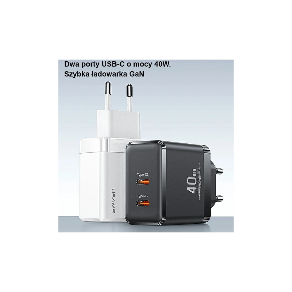 Hurtownia GSM - Încărcător de rețea USAMS 2xUSB-C T54 40W PD negru CC172TC01 (US-CC172) - USA905 - {ean13} - Hurt