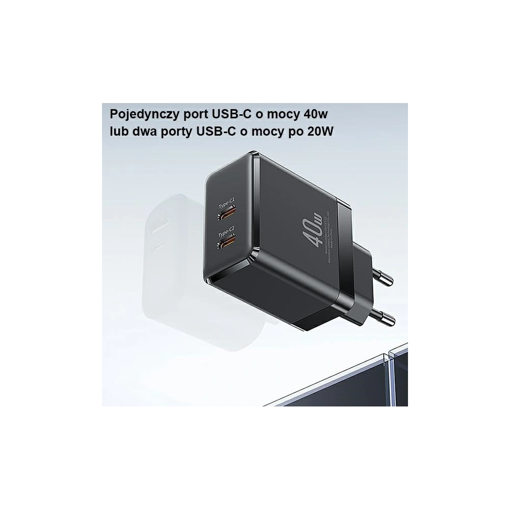 Hurtownia GSM - Încărcător de rețea USAMS 2xUSB-C T54 40W PD negru CC172TC01 (US-CC172) - USA905 - {ean13} - Hurt