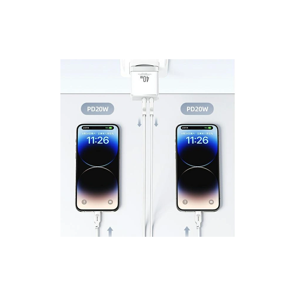 Hurtownia GSM - Încărcător de rețea USAMS 2xUSB-C T54 40W PD negru CC172TC01 (US-CC172) - USA905 - {ean13} - Hurt