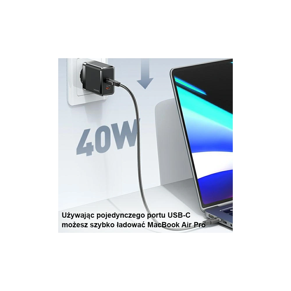 Hurtownia GSM - USAMS Netzladegerät 2xUSB-C T54 40W PD schwarz CC172TC01 (US-CC172) - USA905 - {ean13} - Hurt