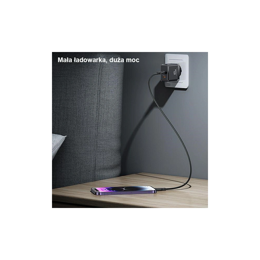 Hurtownia GSM - Încărcător de rețea USAMS 2xUSB-C T54 40W PD negru CC172TC01 (US-CC172) - USA905 - {ean13} - Hurt