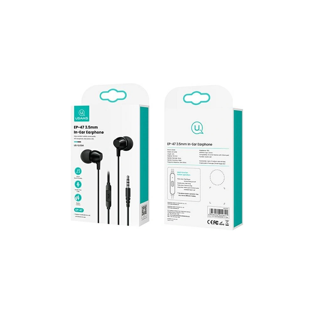 Hurtownia GSM - Căști Stereo USAMS EP-47 3.5mm negre 1.2m HSEP4701 (US-SJ594) - USA910 - {ean13} - Hurt