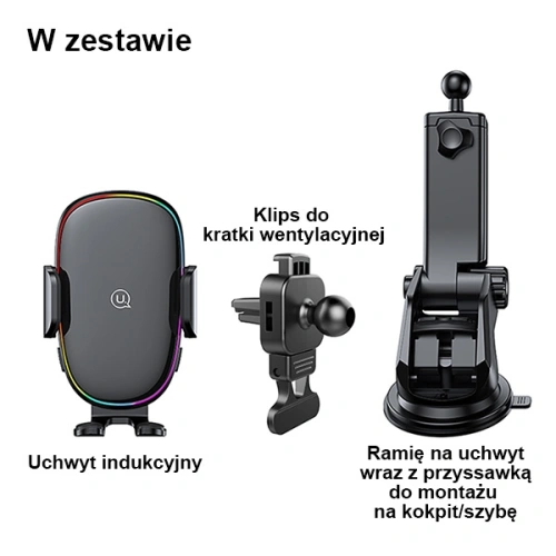 Samochodowy Uchwyt z ładowaniem indukcyjnym USAMS US-CD187 15W do szyby/na deskę czarny CD187ZJ01