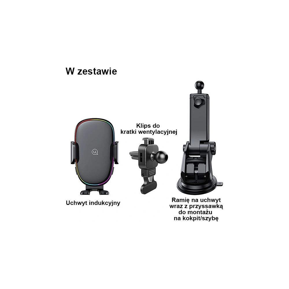 Hurtownia GSM - Automatischer Halter mit induktiver Ladung USAMS US-CD187 15W für Scheibe/Armaturenbrett schwarz CD187ZJ01 - USA912 - {ean13} - Hurt