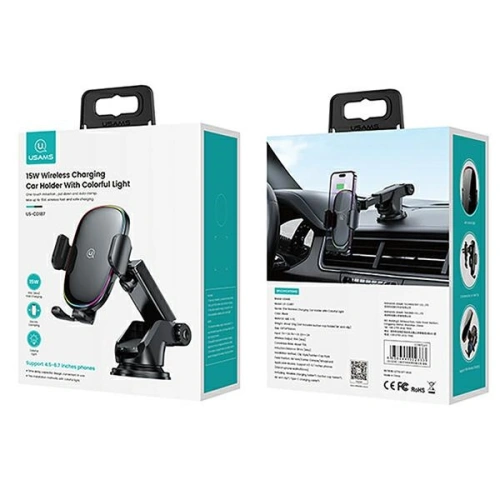 Samochodowy Uchwyt z ładowaniem indukcyjnym USAMS US-CD187 15W do szyby/na deskę czarny CD187ZJ01