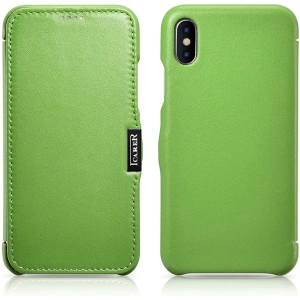 Wholesale iCarer Metal Clip Vintage Folio Genuine Leather Flip Case iPhone XS / iPhone X green (RIX02-GN) - ICR483 - {ean13} - Hurt