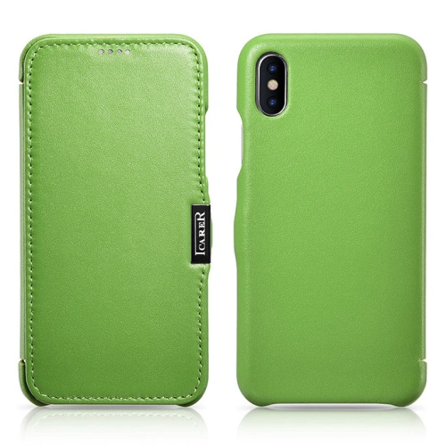 Eui Skórzane z klapką/zamykane iCarer Metal Clip Vintage Folio iPhone XS / iPhone X Zielony (RIX02-GN)