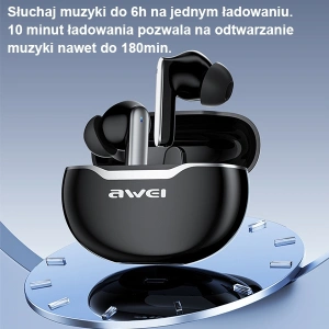 Wholesale AWEI Earphones Bluetooth 5.3 T50 TWS + stacja dokująca czarny/black - AWEI123 - {ean13} - Hurt