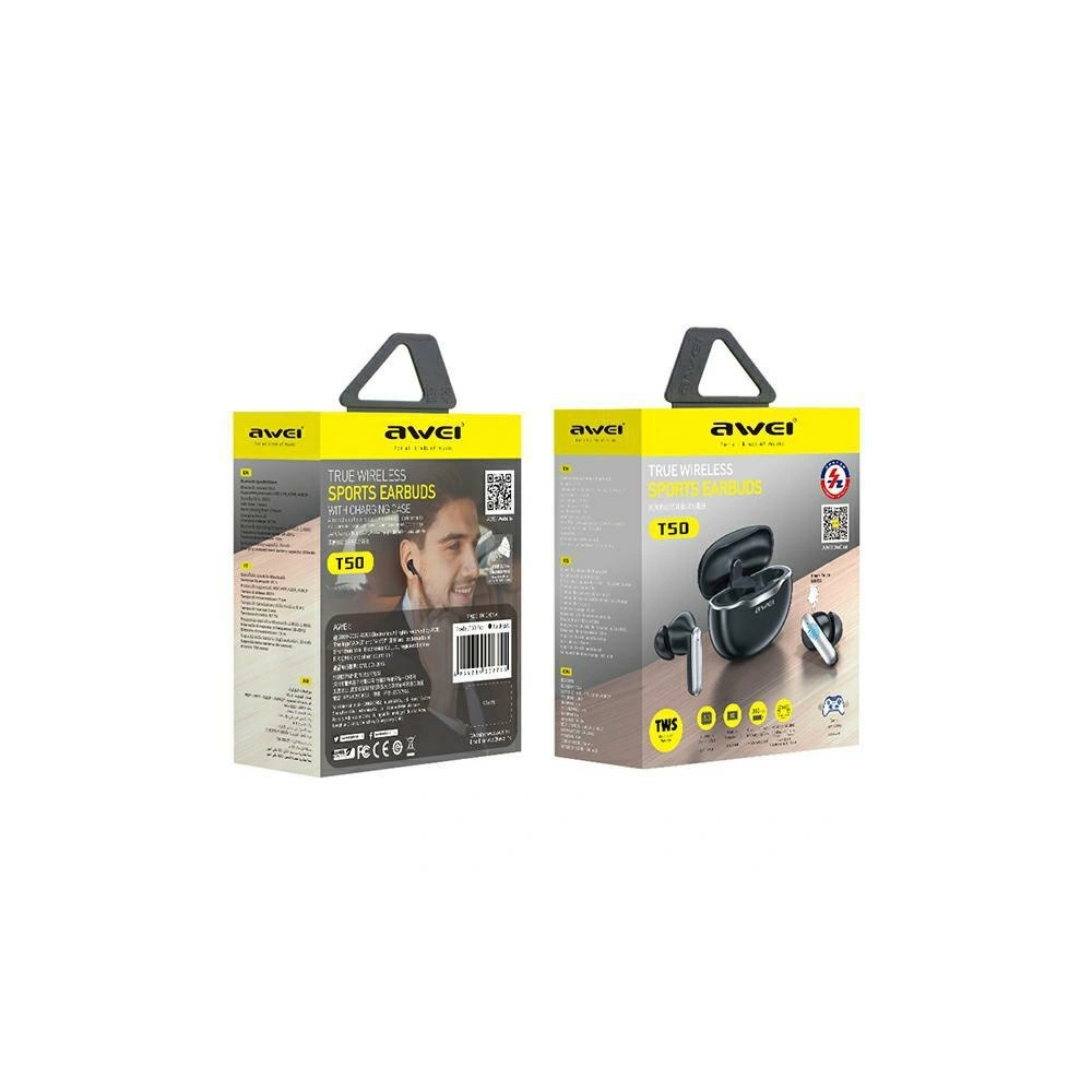 Wholesale AWEI Earphones Bluetooth 5.3 T50 TWS + stacja dokująca czarny/black - AWEI123 - {ean13} - Hurt