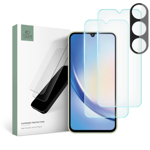 Szkło hartowane + na obiektywy aparatu Tech-Protect Supreme Set Samsung Galaxy A34 5G Clear [2+1 PACK]
