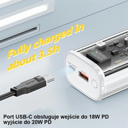 Powerbank USAMS 9000mAh PD 20W QC3.0+PD Dual-Port Fast Charge biały/white (US-CD189)
