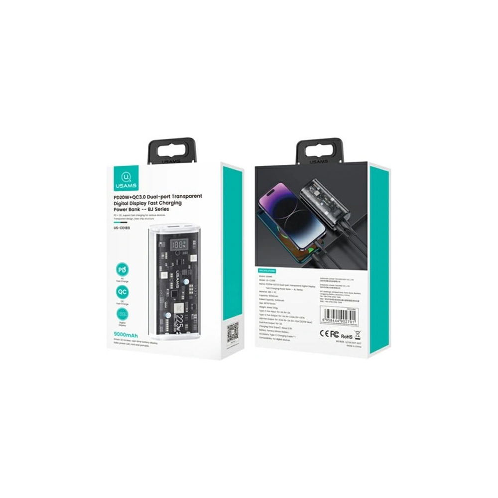 Hurtownia GSM - Powerbanka USAMS 9000mAh PD 20W QC3.0+PD Dual-Port Fast Charge bílá/bílá (US-CD189) - USA913 - {ean13} - Hurt