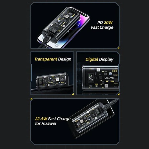 Powerbank USAMS 9000mAh PD 20W QC3.0+PD Dual-Port Fast Charge czarny/black (US-CD189)