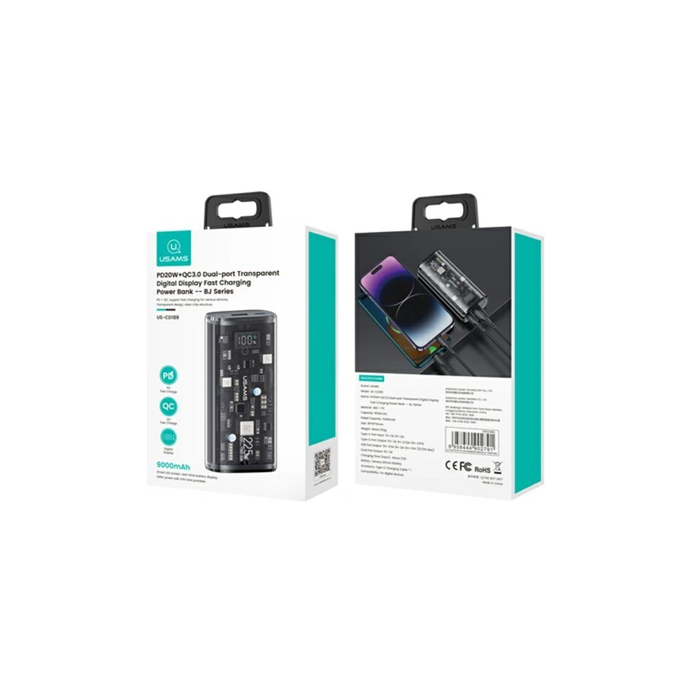 Hurtownia GSM - Powerbanka USAMS 9000mAh PD 20W QC3.0+PD Dual-Port Fast Charge černá/black (US-CD189) - USA914 - {ean13} - Hurt