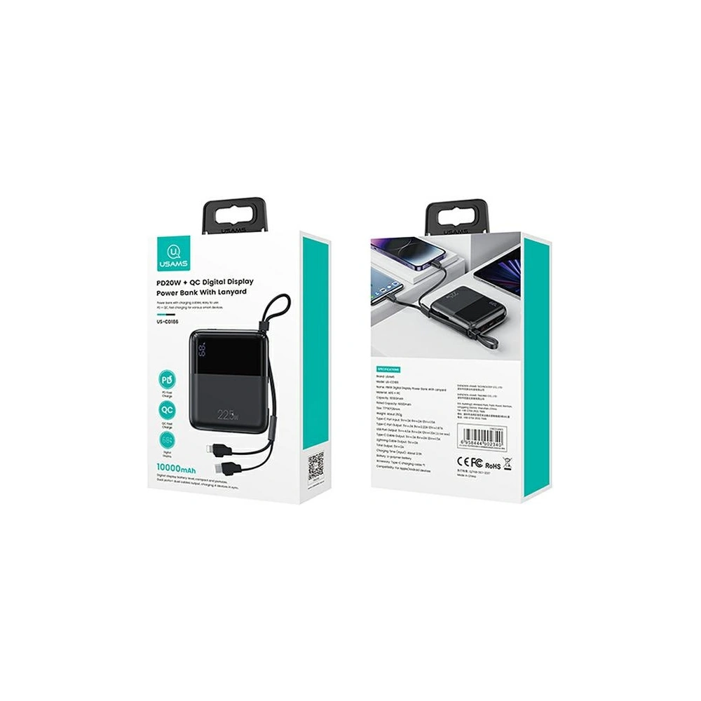 Hurtownia GSM - Powerbanka USAMS PB69 10000mAh 22.5W QC3.0+PD rychlé nabíjení digitální displej černá/black (US-CD186) - USA915 - {ean13} - Hurt