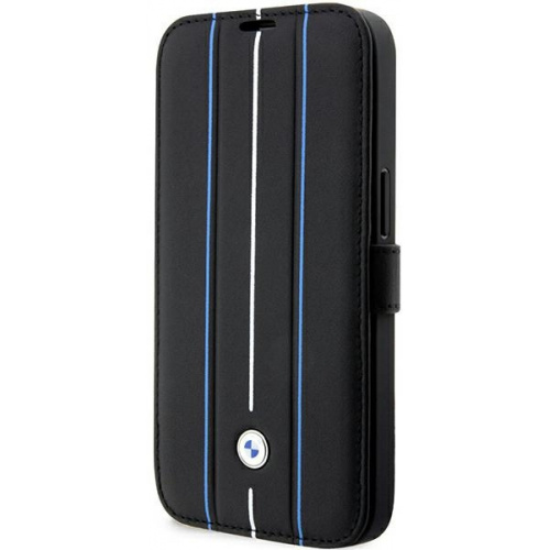 BMW Distributor - 3666339097097 - BMW348 - BMW BMBKP14L22RVSK Apple iPhone 14 Pro black bookcase Leather Stamp Blue Lines - B2B homescreen