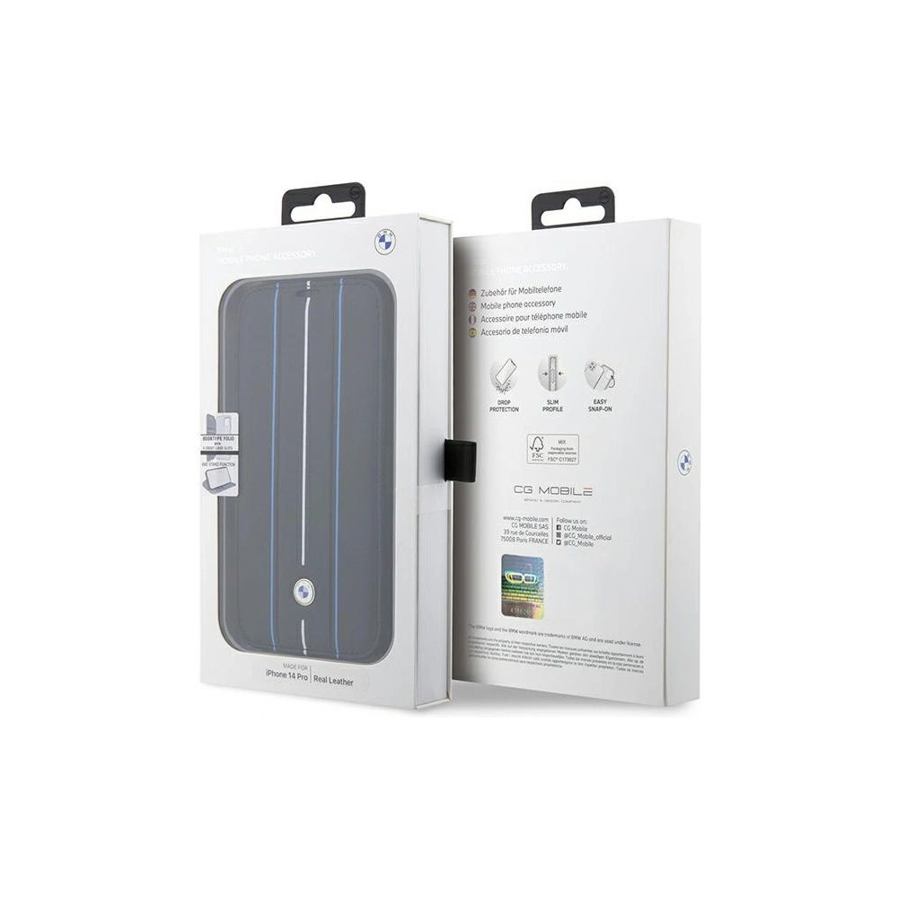 Hurtownia GSM - Etui BMW BMBKP14L22RVSK Apple iPhone 14 Pro černý/black bookcase Leather Stamp Blue Lines - BMW348 - {ean13} - Hurt