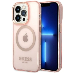 Etui Guess GUHMP14XHTCMP Apple iPhone 14 Pro Max różowy/pink hard case Gold Outline Translucent MagSafe