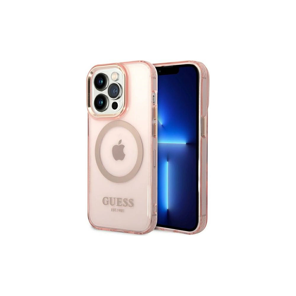 Hurtownia GSM - Etui Guess GUHMP14XHTCMP Apple iPhone 14 Pro Max rózsaszín/pink kemény hátlap Aranykeretes Áttetsző MagSafe - GUE2429 - {ean13} - Hurt