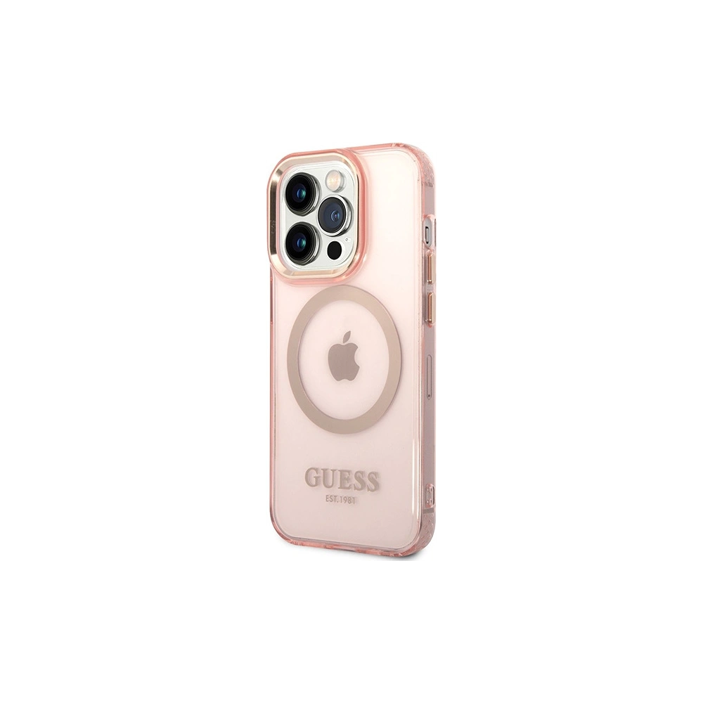 Hurtownia GSM - Etui Guess GUHMP14XHTCMP Apple iPhone 14 Pro Max rózsaszín/pink kemény hátlap Aranykeretes Áttetsző MagSafe - GUE2429 - {ean13} - Hurt