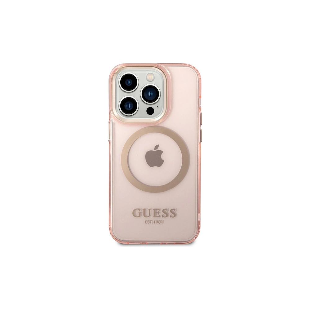 Hurtownia GSM - Etui Guess GUHMP14XHTCMP Apple iPhone 14 Pro Max rózsaszín/pink kemény hátlap Aranykeretes Áttetsző MagSafe - GUE2429 - {ean13} - Hurt