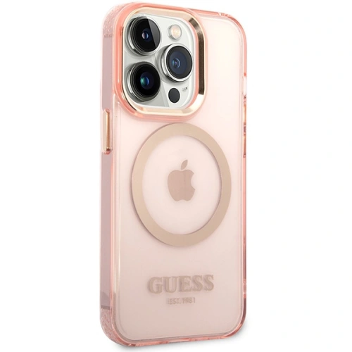 Etui Guess GUHMP14XHTCMP Apple iPhone 14 Pro Max różowy/pink hard case Gold Outline Translucent MagSafe