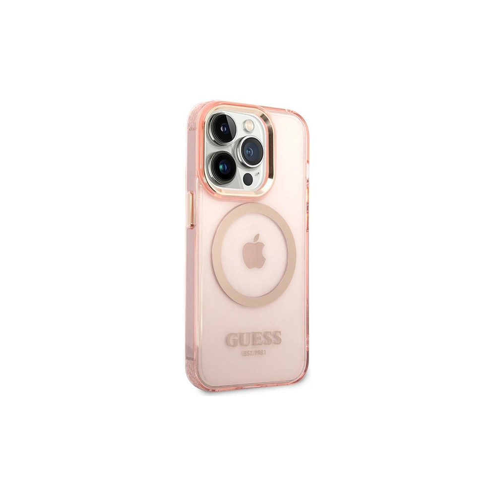 Hurtownia GSM - Etui Guess GUHMP14XHTCMP Apple iPhone 14 Pro Max rózsaszín/pink kemény hátlap Aranykeretes Áttetsző MagSafe - GUE2429 - {ean13} - Hurt