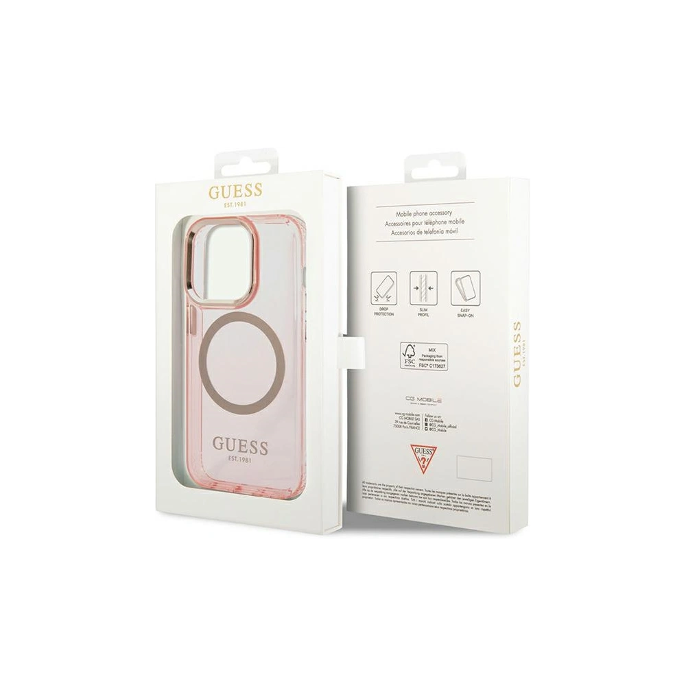 Hurtownia GSM - Etui Guess GUHMP14XHTCMP Apple iPhone 14 Pro Max rózsaszín/pink kemény hátlap Aranykeretes Áttetsző MagSafe - GUE2429 - {ean13} - Hurt