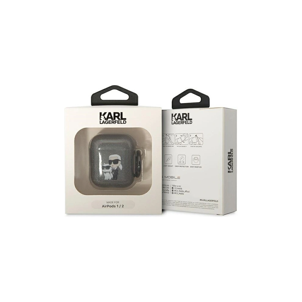 Hurtownia GSM - Karl Lagerfeld Apple Case KLA2HNKCTGK AirPods 2/1 schwarz/schwarz Gliter Karl&Choupette - KLD1502 - {ean13} - Hurt
