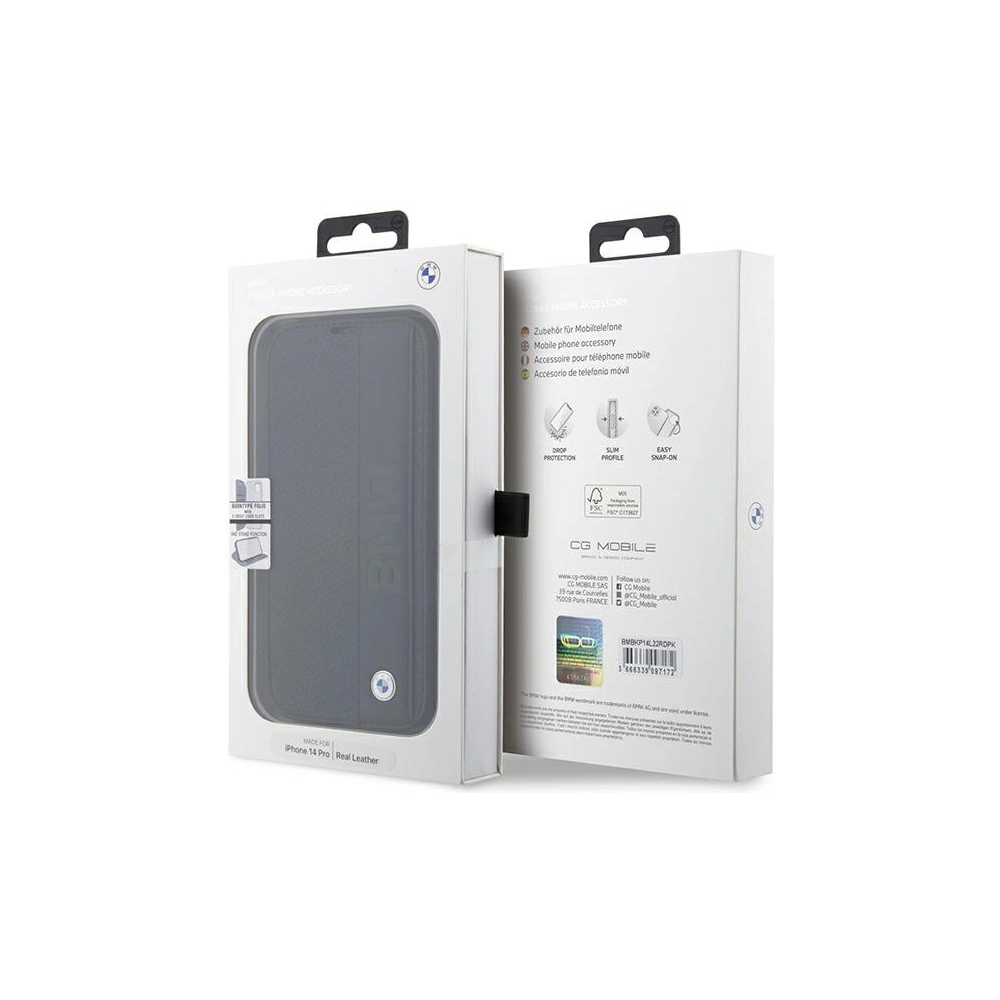 Hurtownia GSM - Etui BMW BMBKP14X22RDPK Apple iPhone 14 Pro Max fekete/black könyvtok Bőr Textúrázott&Sávos - BMW349 - {ean13} - Hurt