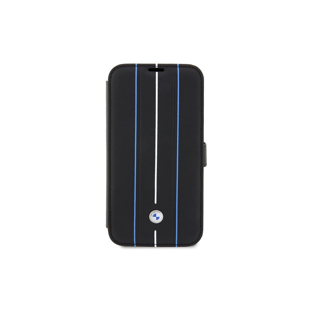 Hurtownia GSM - Etui BMW BMBKP14X22RVSK Apple iPhone 14 Pro Max fekete/black könyvtok Bőr Bélyeg Kék Csíkok - BMW350 - {ean13} - Hurt