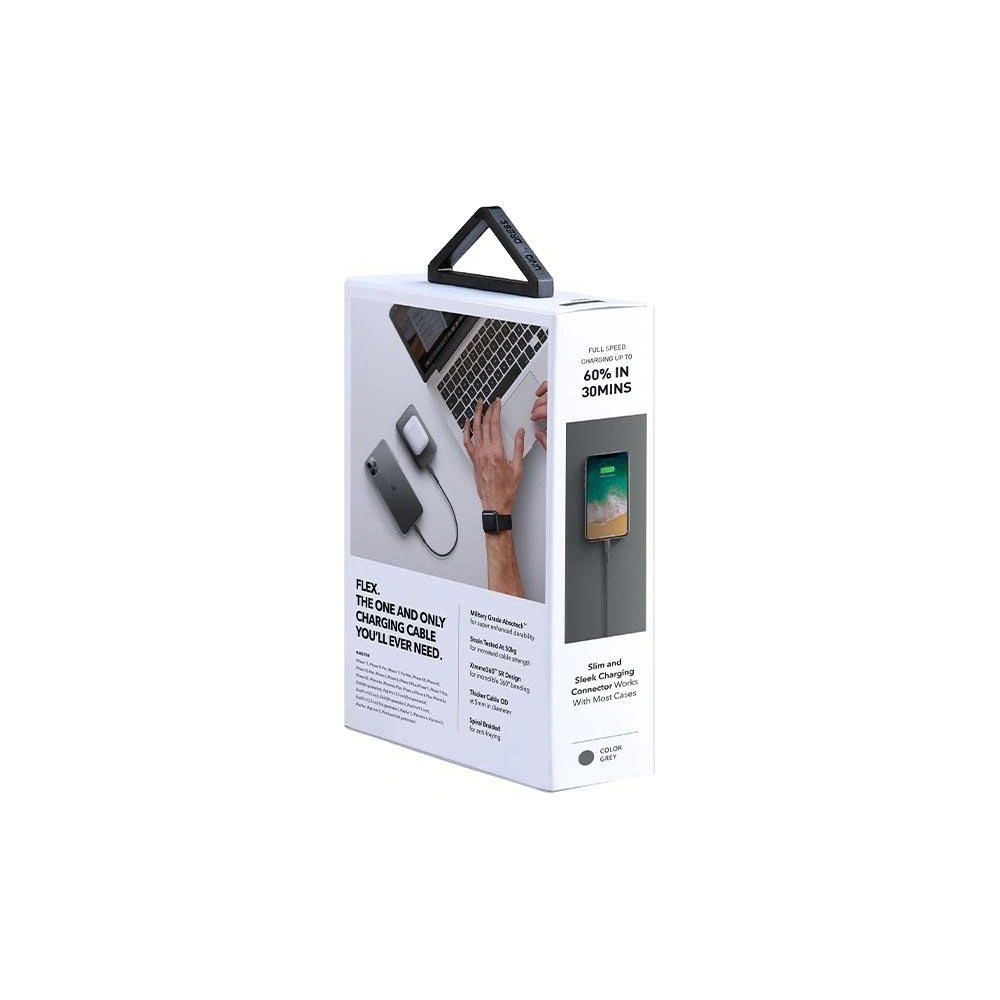 Hurtownia GSM - UNIQ Flex USB-C/Lightning 18W 30cm Nylon kábel szürke/antracit színben - UNIQ878 - {ean13} - Hurt