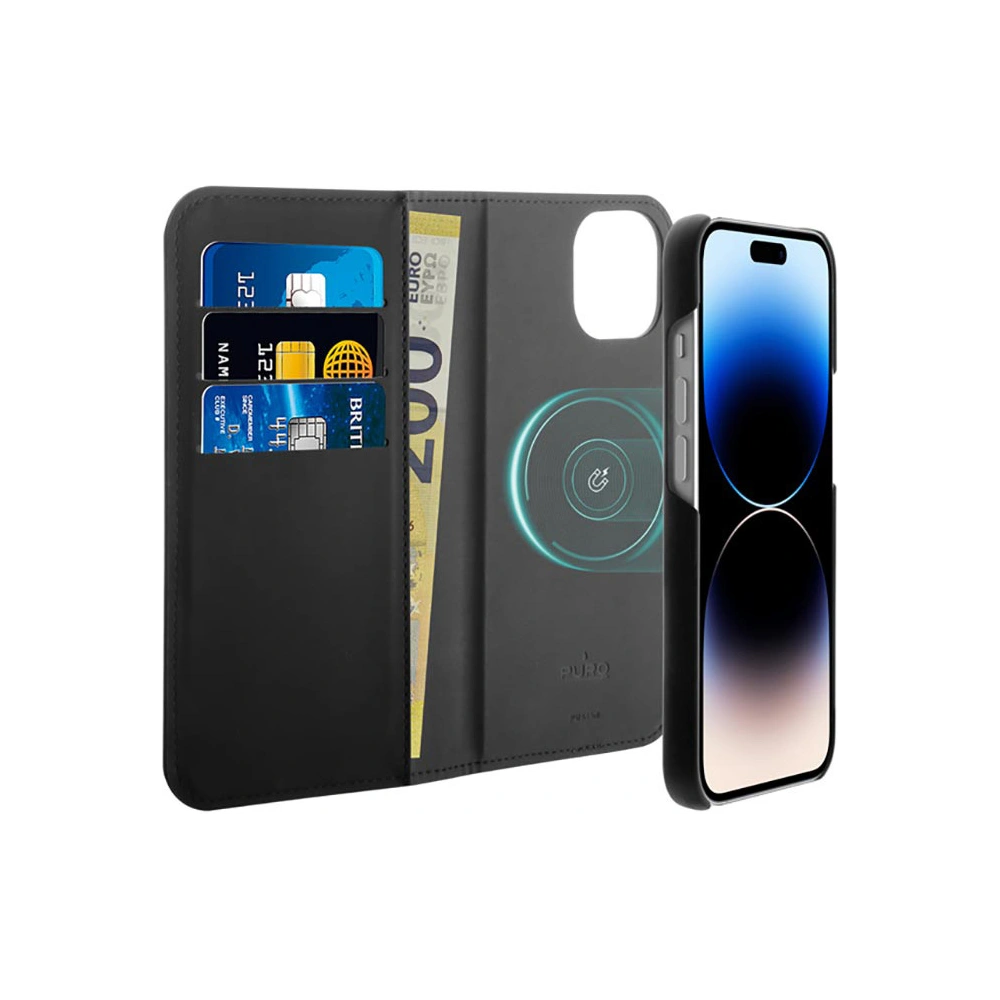 Hurtownia GSM - Etui PURO Wallet Detachable 2in1 MagSafe Apple iPhone 14 Plus / 15 Plus (schwarz) - PUR637 - {ean13} - Hurt