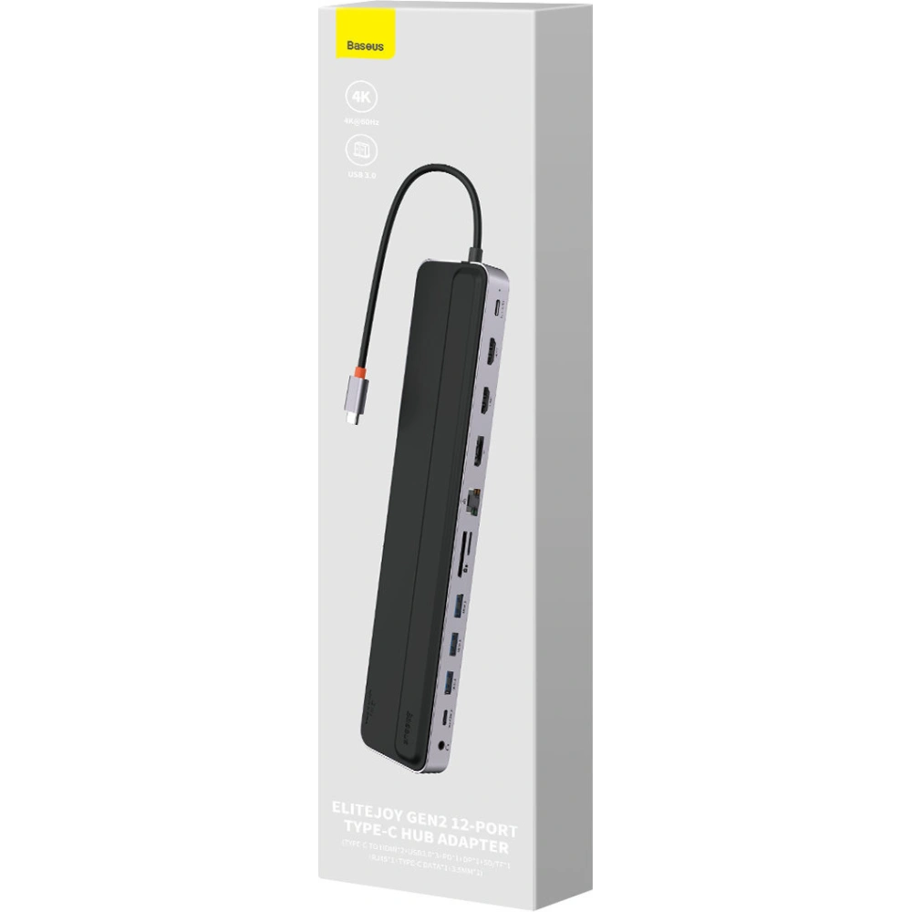 Hurtownia GSM - HUB Baseus EliteJoy Gen2 USB 12w1 mit USB-C Kabel 25cm USB-A/USB-C/DP/HDMI/SD/TF/RJ45/3,5mm Jack/PD 100W grau - BSU3978 - {ean13} - Hurt