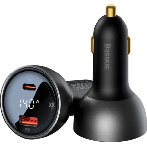 Hurtownia GSM - Autós töltő Baseus digitális kijelző USB-A/USB-C PD 3.1 140W + USB-C 5A 240W 1m fekete kábel - BSU3979 - {ean13} - Hurt
