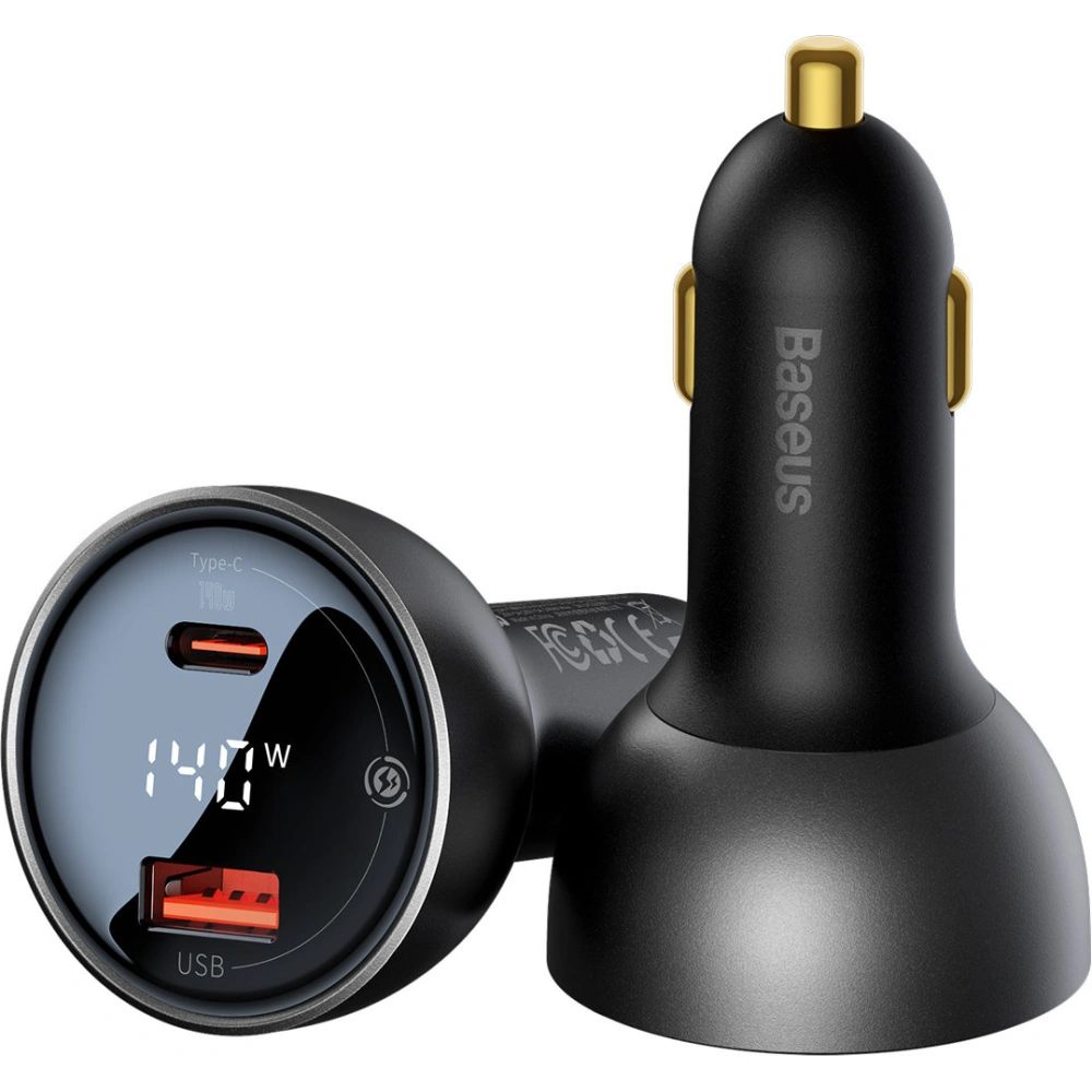 Hurtownia GSM - Încărcător auto Baseus Display Digital USB-A/USB-C PD 3.1 140W + cablu USB-C 5A 240W 1m negru - BSU3979 - {ean13} - Hurt
