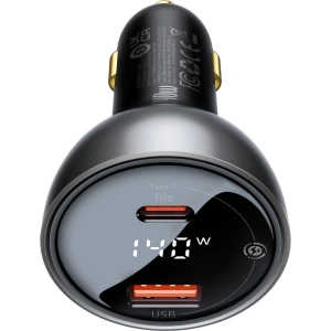 Hurtownia GSM - Autós töltő Baseus digitális kijelző USB-A/USB-C PD 3.1 140W + USB-C 5A 240W 1m fekete kábel - BSU3979 - {ean13} - Hurt