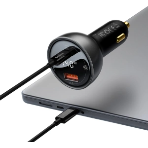Hurtownia GSM - Autós töltő Baseus digitális kijelző USB-A/USB-C PD 3.1 140W + USB-C 5A 240W 1m fekete kábel - BSU3979 - {ean13} - Hurt