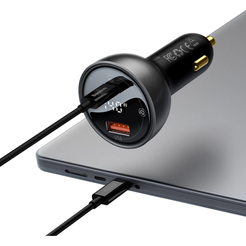 Hurtownia GSM - Încărcător auto Baseus Display Digital USB-A/USB-C PD 3.1 140W + cablu USB-C 5A 240W 1m negru - BSU3979 - {ean13} - Hurt