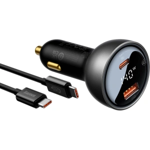 Hurtownia GSM - Autós töltő Baseus digitális kijelző USB-A/USB-C PD 3.1 140W + USB-C 5A 240W 1m fekete kábel - BSU3979 - {ean13} - Hurt