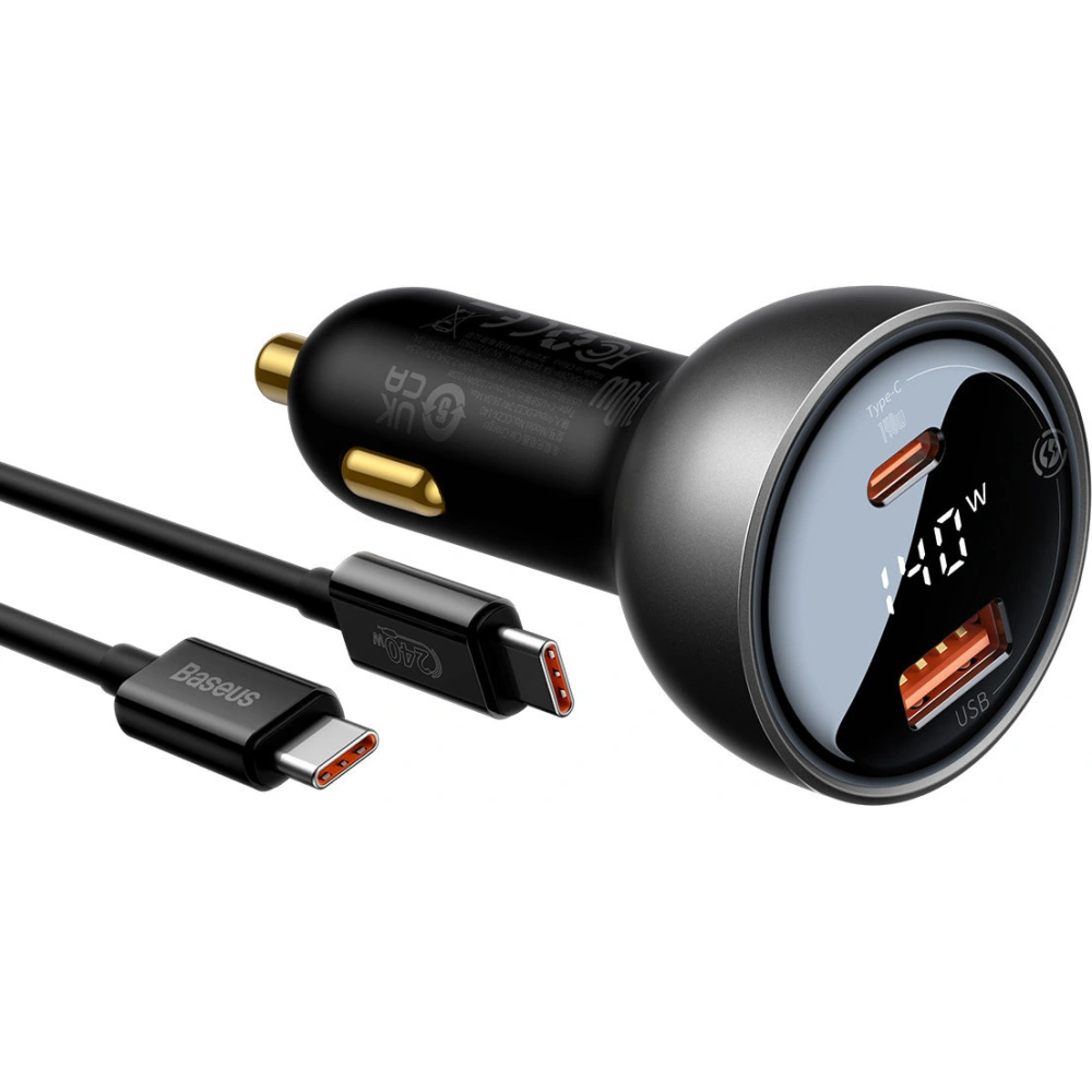 Hurtownia GSM - Încărcător auto Baseus Display Digital USB-A/USB-C PD 3.1 140W + cablu USB-C 5A 240W 1m negru - BSU3979 - {ean13} - Hurt