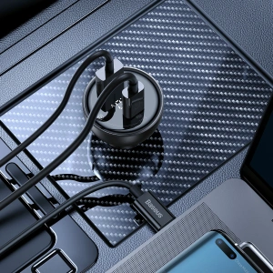 Hurtownia GSM - Auto nabíječka Baseus Digitální displej USB-A/USB-C PD 3.1 140W + kabel USB-C 5A 240W 1m černý - BSU3979 - {ean13} - Hurt