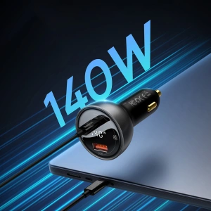 Hurtownia GSM - Autós töltő Baseus digitális kijelző USB-A/USB-C PD 3.1 140W + USB-C 5A 240W 1m fekete kábel - BSU3979 - {ean13} - Hurt