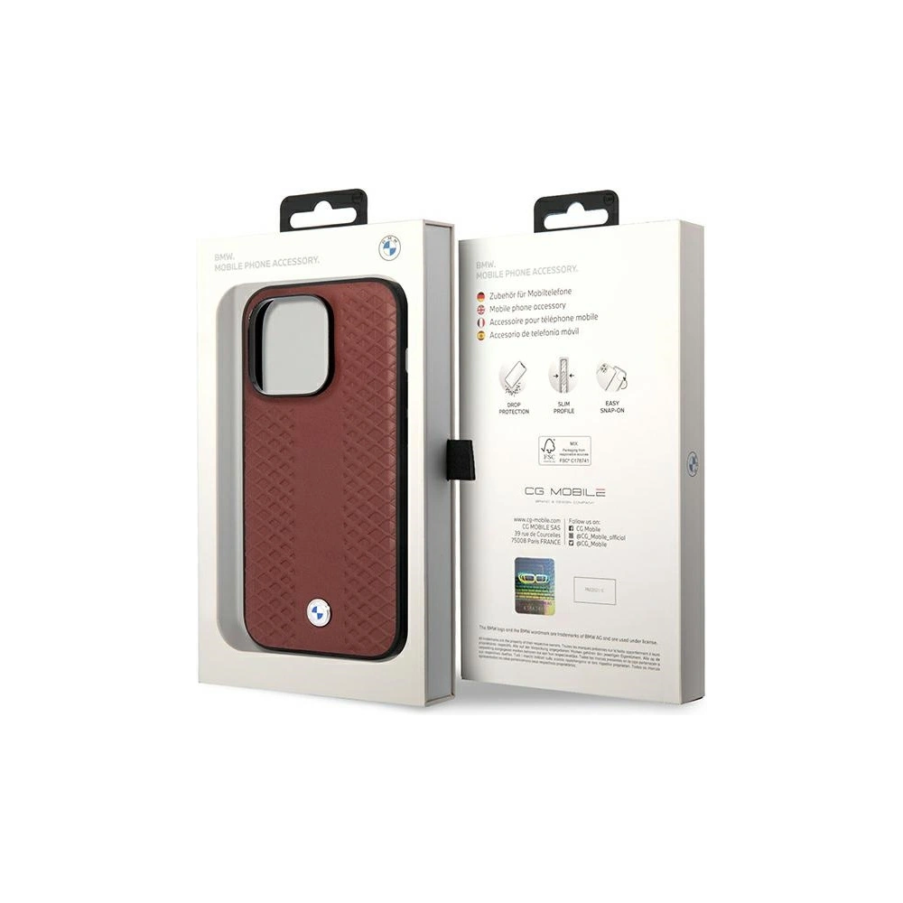 Hurtownia GSM - Etui BMW BMHCP14X22RFGR Apple iPhone 14 Pro Max bordó/burgundy bőr gyémánt mintás - BMW382 - {ean13} - Hurt