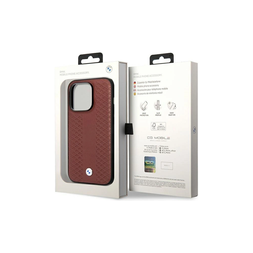 Wholesale BMW BMHMP14L22RFGR Apple iPhone 14 Pro burgundy Leather Diamond Pattern MagSafe - BMW389 - {ean13} - Hurt