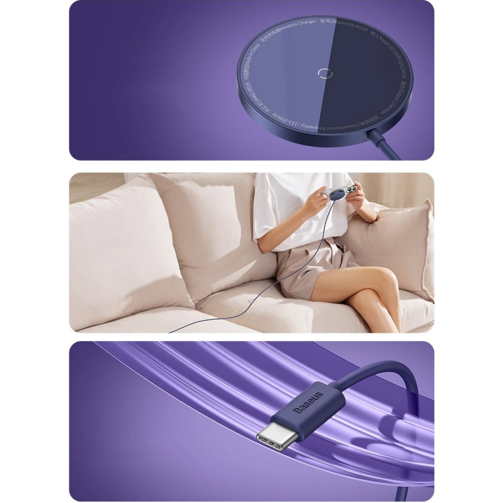 Hurtownia GSM - MagSafe vezeték nélküli töltő Baseus Simple Mini3 Qi 15W kék - BSU3981 - {ean13} - Hurt