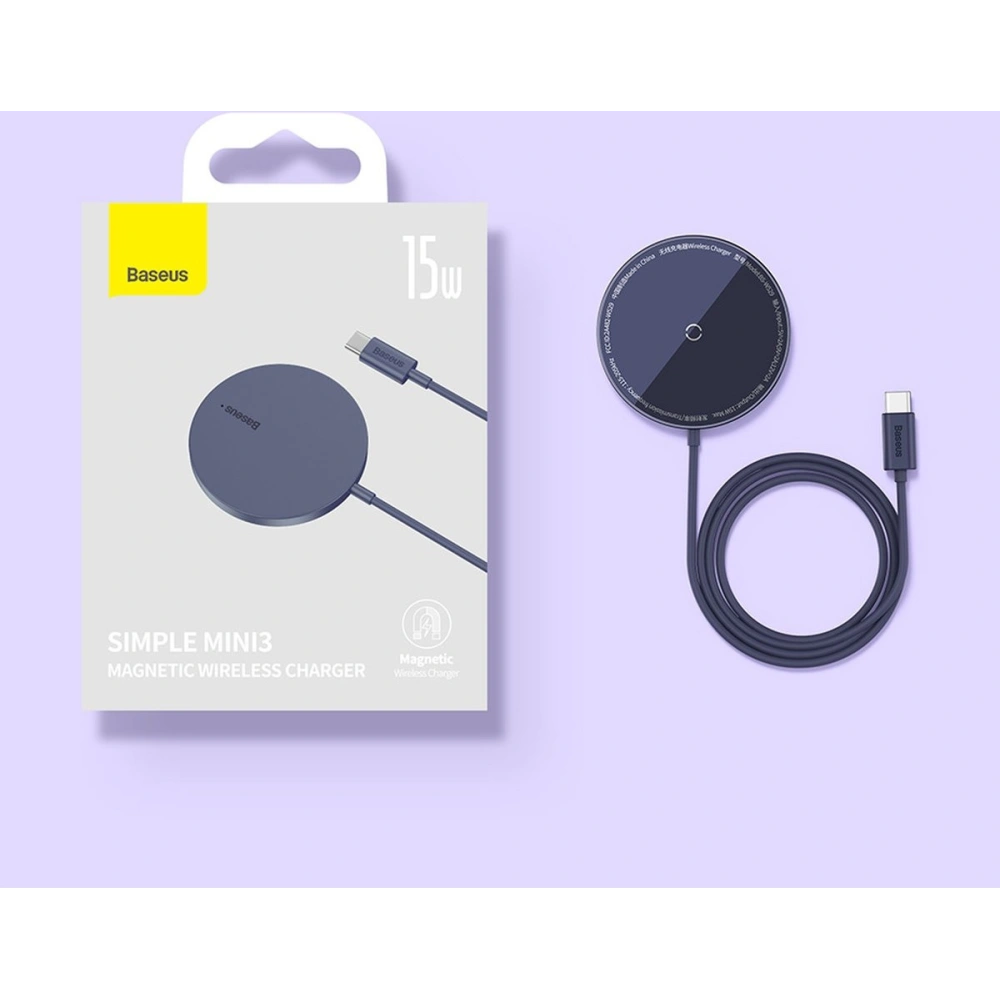 Hurtownia GSM - MagSafe vezeték nélküli töltő Baseus Simple Mini3 Qi 15W kék - BSU3981 - {ean13} - Hurt