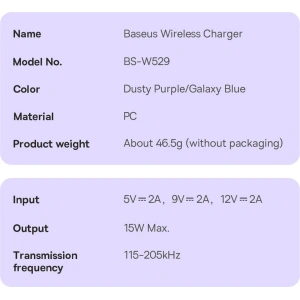 Hurtownia GSM - MagSafe vezeték nélküli töltő Baseus Simple Mini3 Qi 15W kék - BSU3981 - {ean13} - Hurt