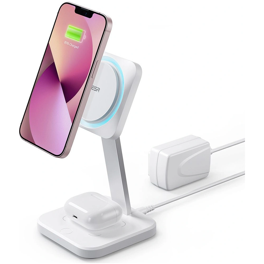 Hurtownia GSM - Încărcător wireless ESR HaloLock 2in1 Cryoboost Magnetic MagSafe Wireless Charger Arctic White - ESR661 - {ean13} - Hurt